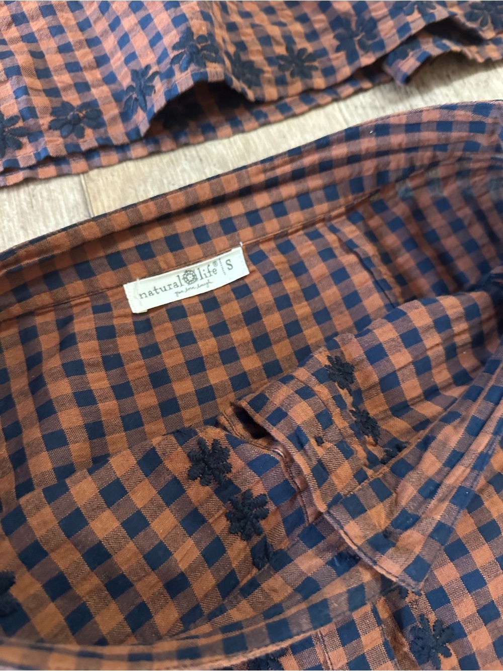 NATURAL LIFE Rust and Black Gingham Embroidered Two-Piece Skirt Set - Picture 4 of 6